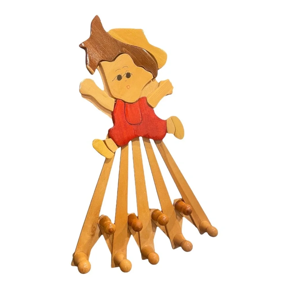 Expandable Accordion Style Wood Clothes Hat‎ Hanger-9 Peg W/ Boy